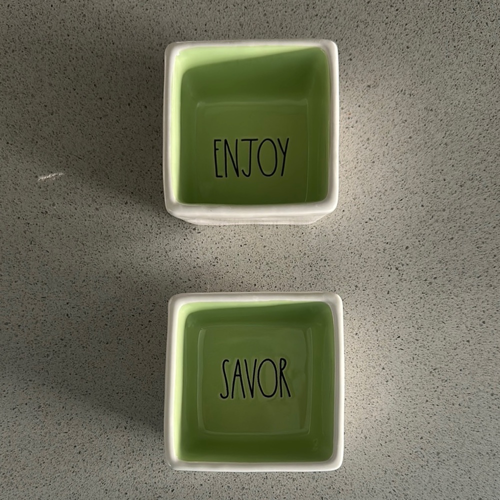 Rae Dunn Green and White Ceramic Serveware Dipping Bowls